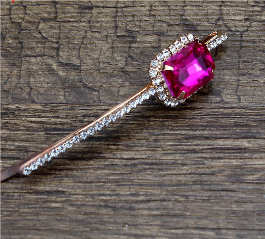 Square Rhinestone Bobby Pin Hair Clip Personality Side Clip Headdress
