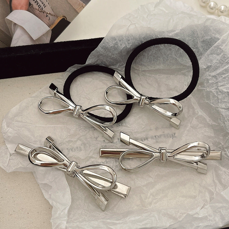 Ins Cold Style Silver Bow Barrettes Women