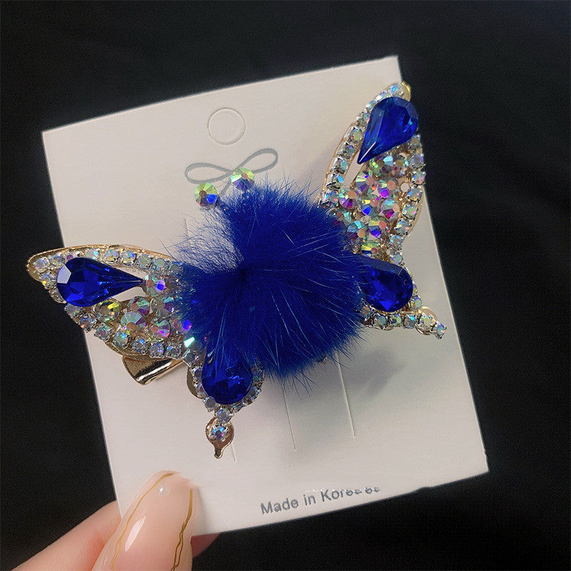 Women's Fashionable Mink Fur Moving Butterfly Hair Clip