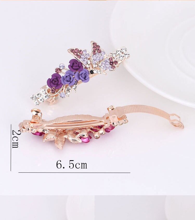 Small Korean Rose Flower Rhinestone Hairpin Headdress Women's All-match Small Top Clip Hair Clip Ponytail Clip Hair Accessories