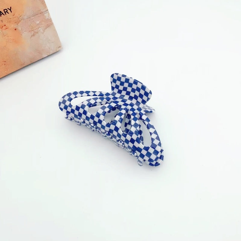 9CM Plaid Barrettes Girly Temperamental Hollow Grip