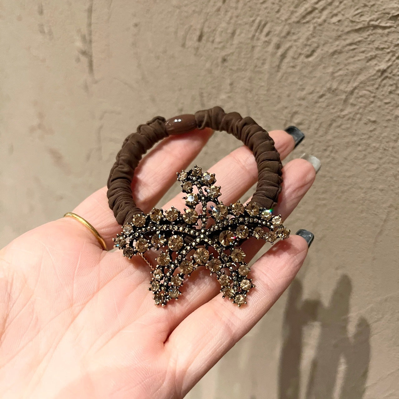 Ice Silk Large Intestine Ring Head Rope Czech Diamond Starfish Rhinestone Hair Ring