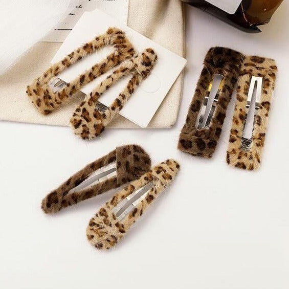 Leopard Print Plush BB Clip Side Cropped Hair Clip Versatile