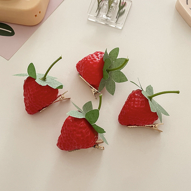 Cute Simulation Stereo Strawberry Barrettes Female Funny Quirky