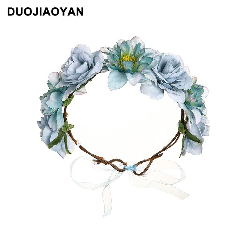 Best Fabric Colorful Rose Flower Garland Hair Accessories