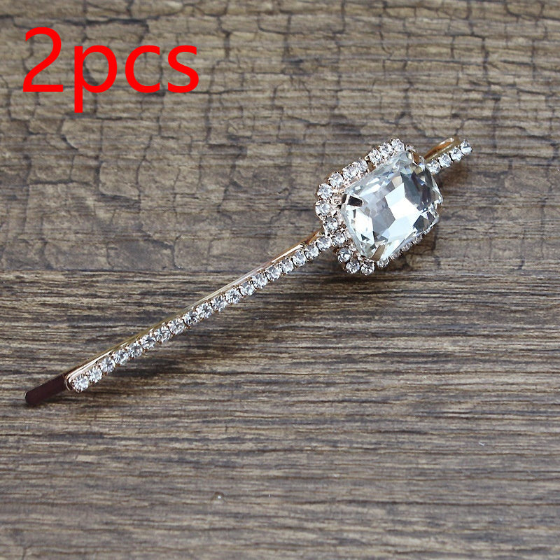 Square Rhinestone Bobby Pin Hair Clip Personality Side Clip Headdress