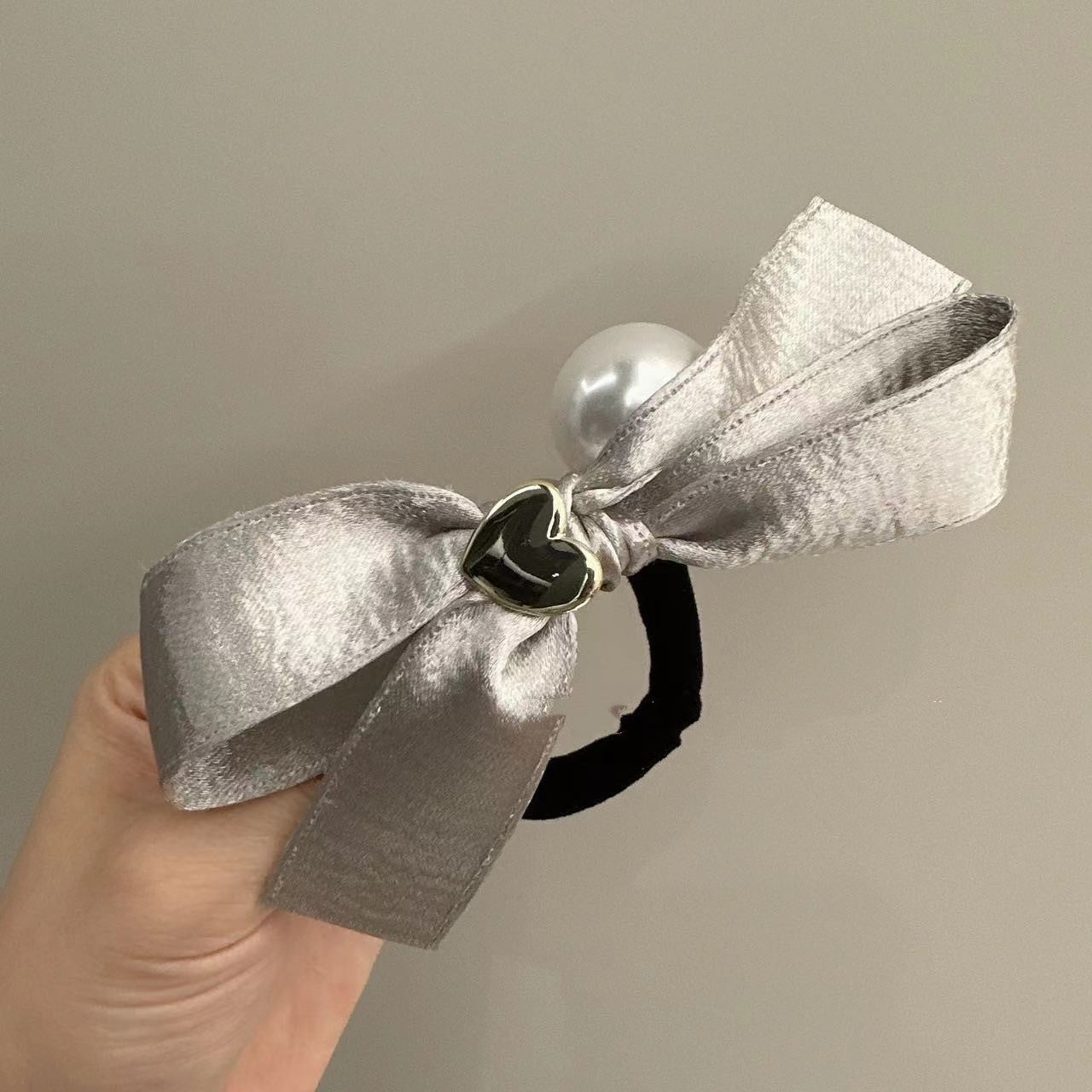 Silver Bowknot Hair Ring Love Pearl