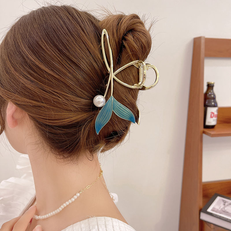 Best Blue Pearl Exquisite Fishtail Barrettes Large Grip Back Head
