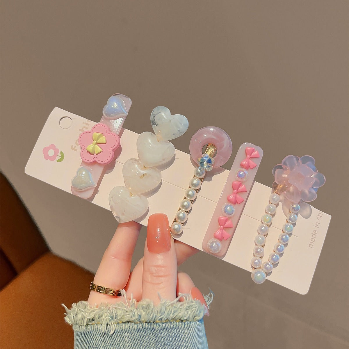5-piece Set Dopamine Colored Loving Heart Barrettes Cute Side Bangs