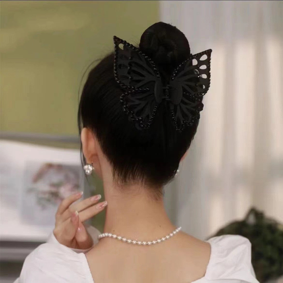 Silicone Women's Double Layer Dark Black Hair Clip