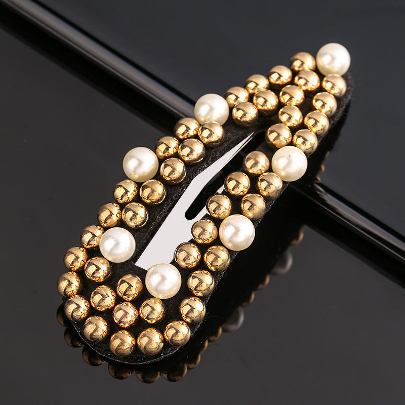 Women's Rivet Droplet Pearl Bb Versatile Hair Clip