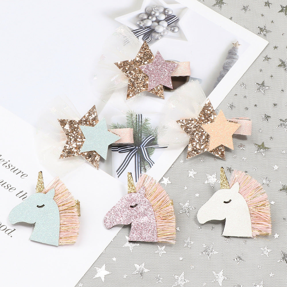 Children's Glitter Bow Star Decorative Hair Clip