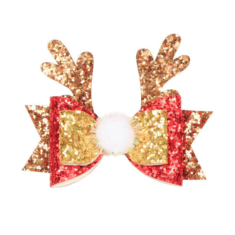 Christmas Sequins Elk Horn Non-woven Bow Barrettes