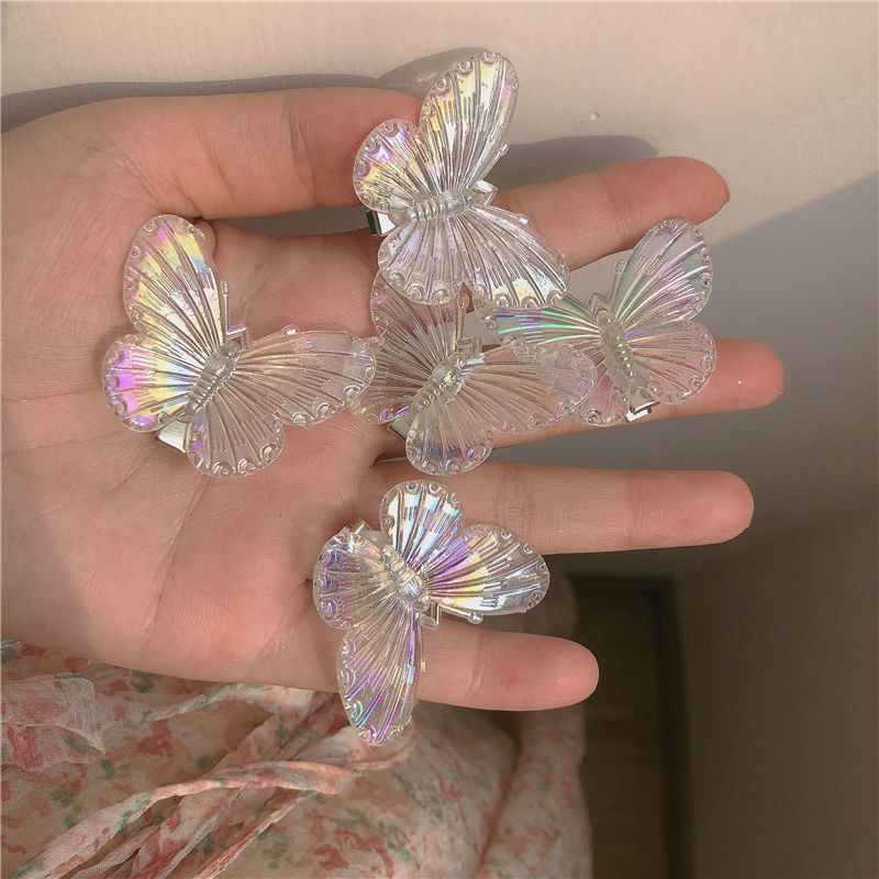 Super Fairy Mermaid Color Butterfly Barrettes Transparent Plated AB Pretty Girl Bang Clip Fantasy Laser Butterfly Hair Clip Headdress