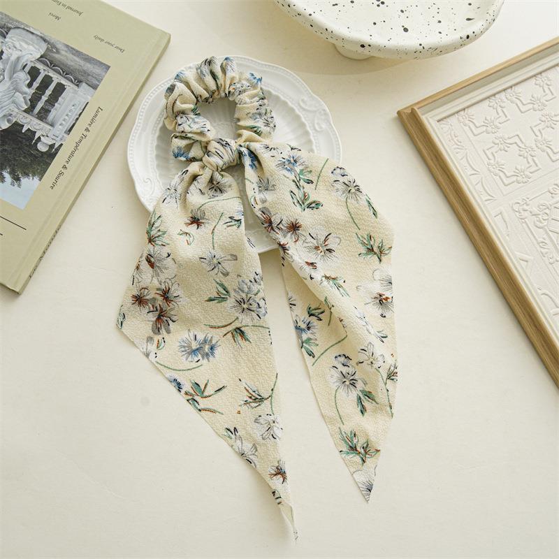 Long Women's Pinched Ponytail Ribbon Headdress Flower