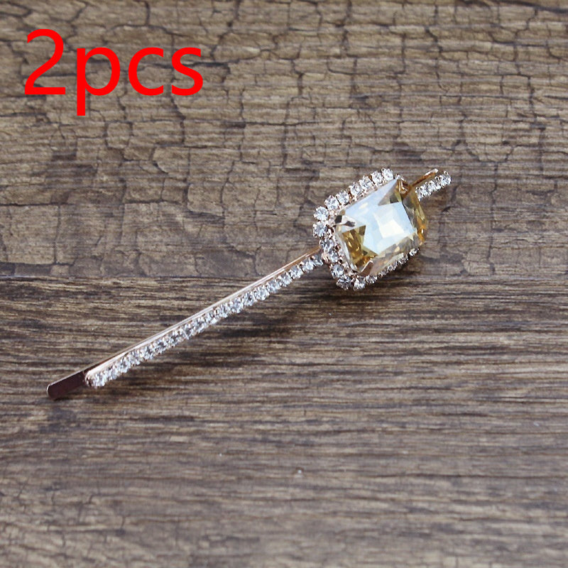 Square Rhinestone Bobby Pin Hair Clip Personality Side Clip Headdress