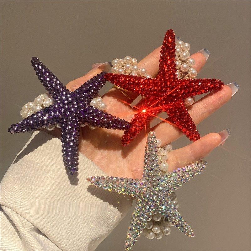 Lovely Starfish Hair Ring Pearl Star Head Rope