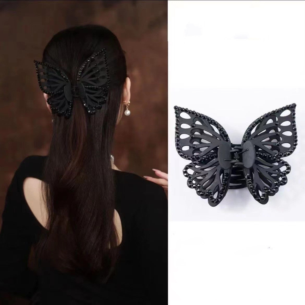 Silicone Women's Double Layer Dark Black Hair Clip