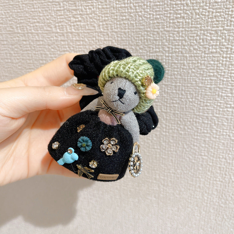 Girl Heart Cute Bear Plush Rhinestone Rubber Band Hair Ring