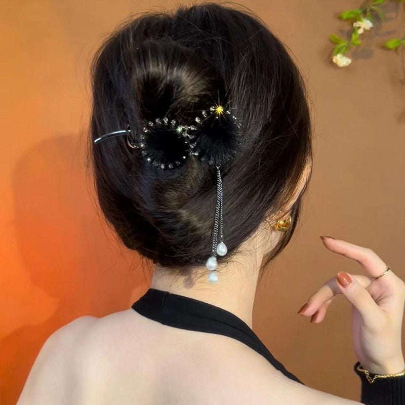 Best Women's Fashion Temperament Tassel Hair Ball Twist Clip