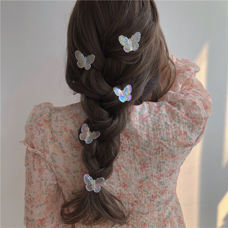 Super Fairy Mermaid Color Butterfly Barrettes Transparent Plated AB Pretty Girl Bang Clip Fantasy Laser Butterfly Hair Clip Headdress