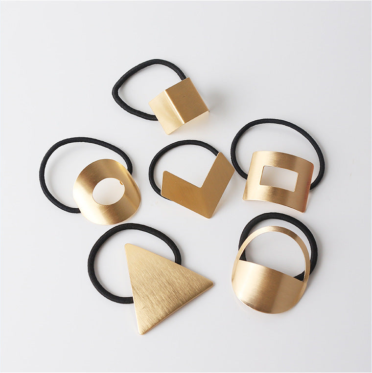 European And American Ins Cold Style Geometric Metal Brushed Hollow Hair Ring