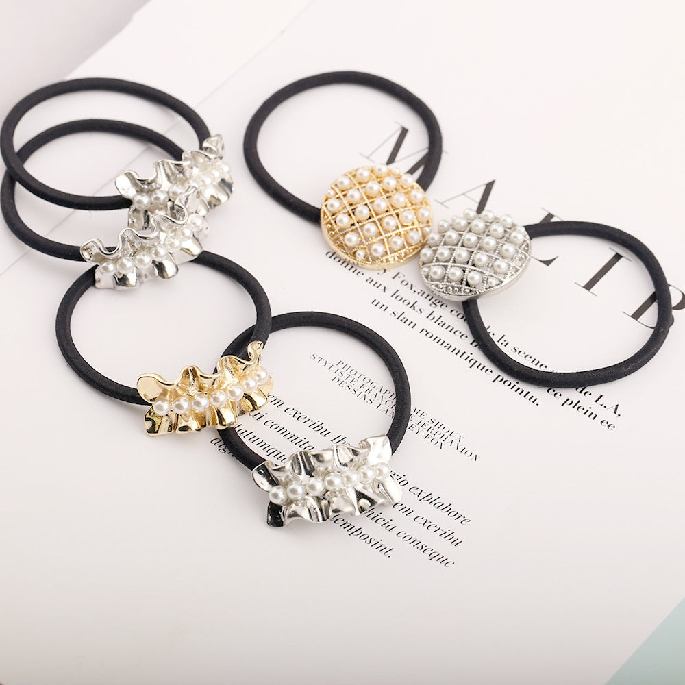 Elegance Retro Pearl Alloy Ponytail Hair String Ring Girl