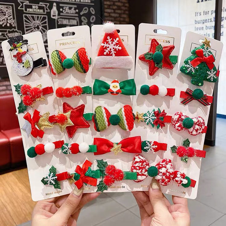Bowknot Hairpin Cute Headwear Cartoon Cloth Bell Elk Snowflake Christmas Tree Barrettes Suit