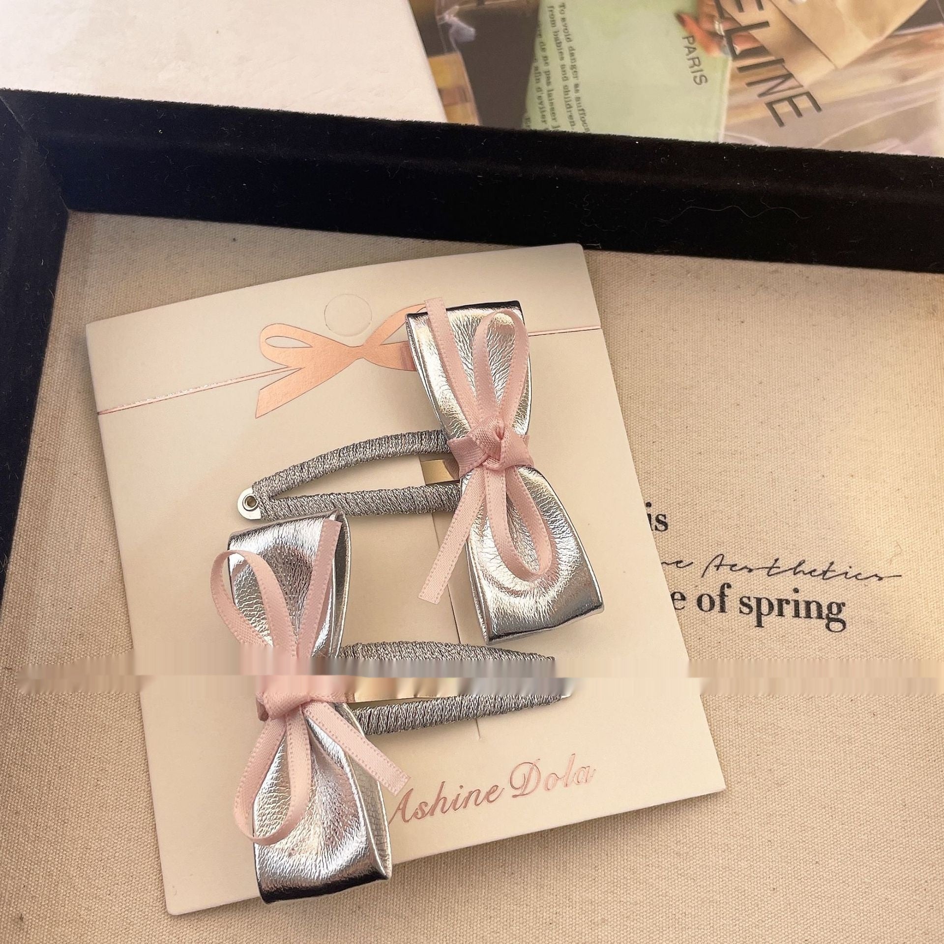 New Sweet Cool Silver Leather Bow Barrettes