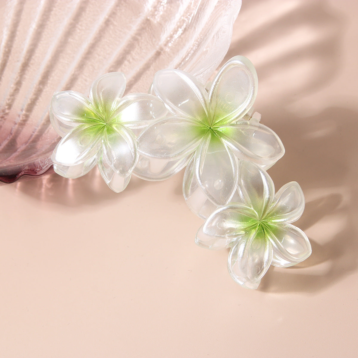 Pearlescent Plumeria Rubra Barrettes Updo