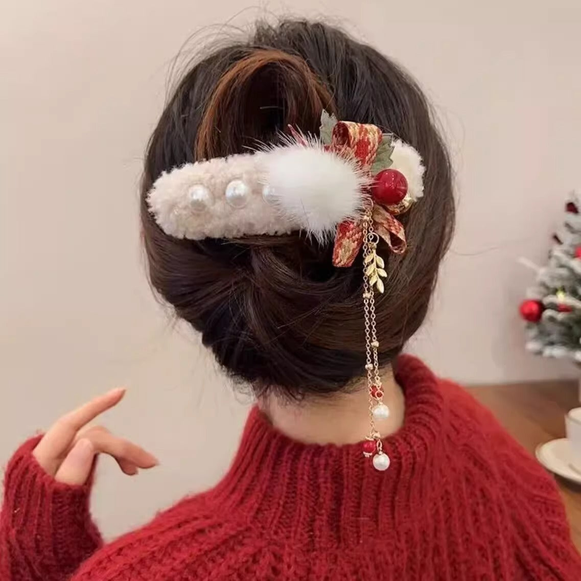 Christmas Plush Female Bow Barrettes