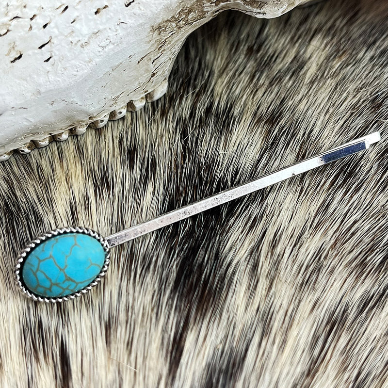Retro Turquoise Alloy Flower Ethnic Style Western Hair Clip Word Clip