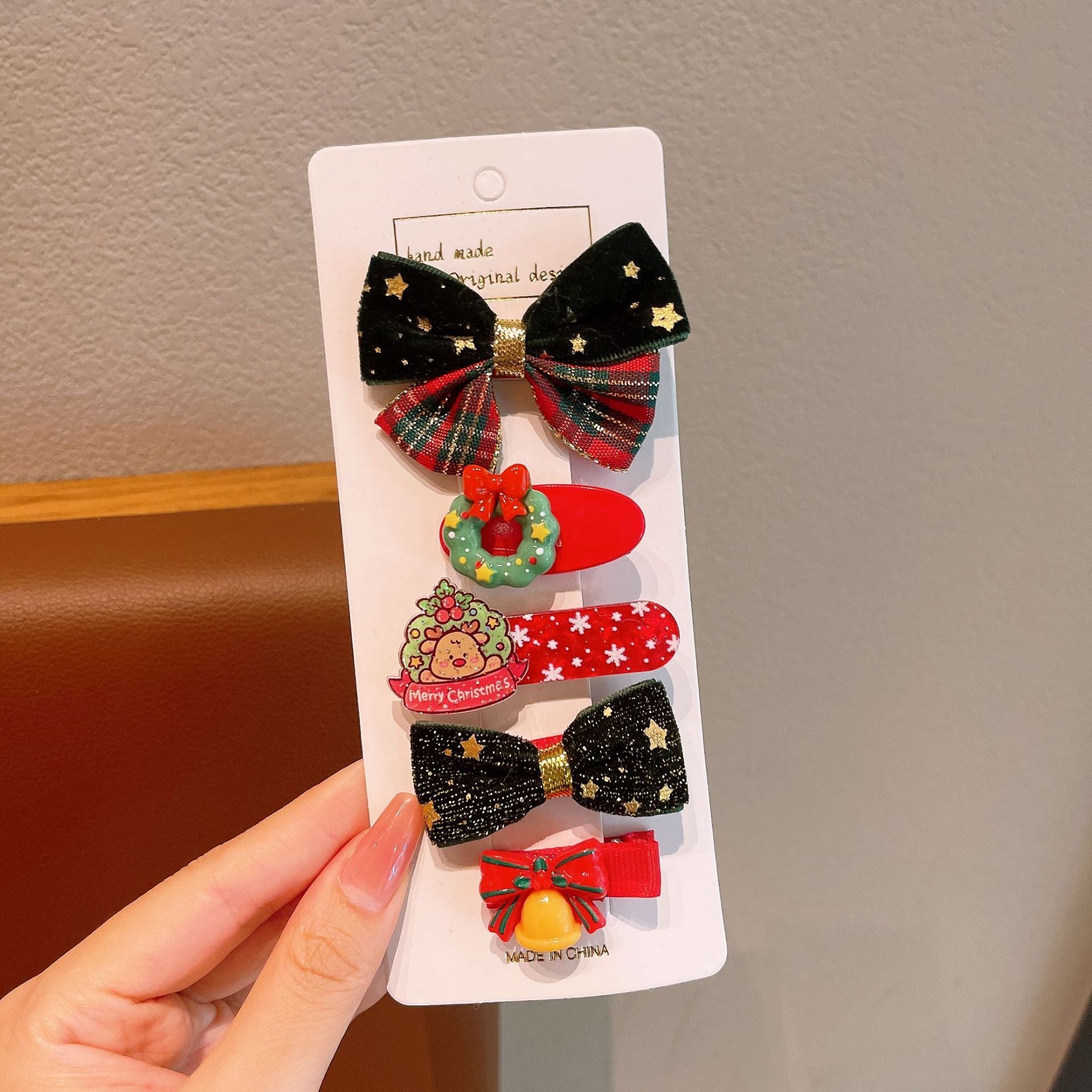 Bowknot Hairpin Cute Headwear Cartoon Cloth Bell Elk Snowflake Christmas Tree Barrettes Suit
