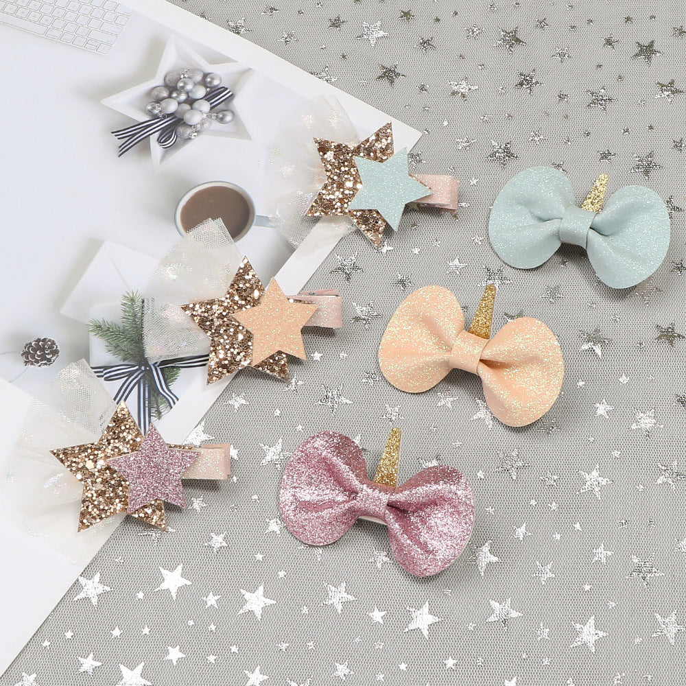 Children's Glitter Bow Star Decorative Hair Clip