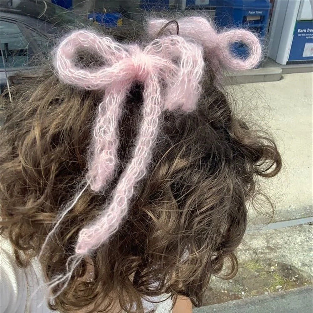 Handmade Mohair Super Q Knitted Bowknot Hair Ring