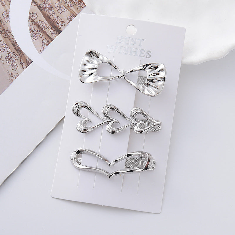 Cold Wind Metal Barrettes Silver Shaped Wave
