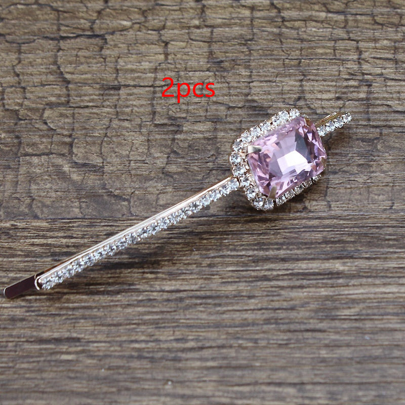 Square Rhinestone Bobby Pin Hair Clip Personality Side Clip Headdress