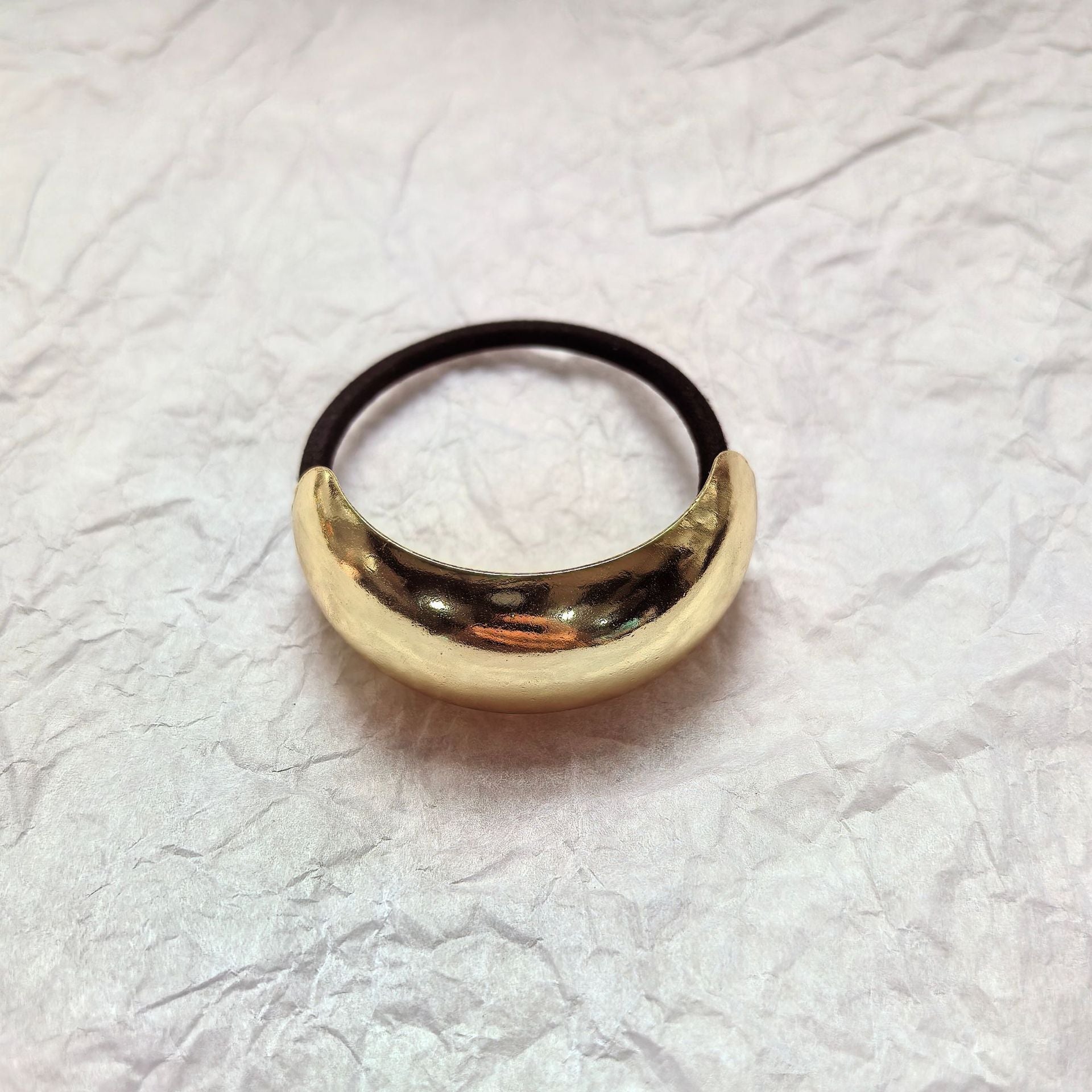 Minimalist Alloy Ring Semi-curved Hair Ring Online Influencer Head String High-end Leather Case Hair Rope