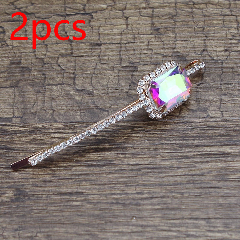 Square Rhinestone Bobby Pin Hair Clip Personality Side Clip Headdress