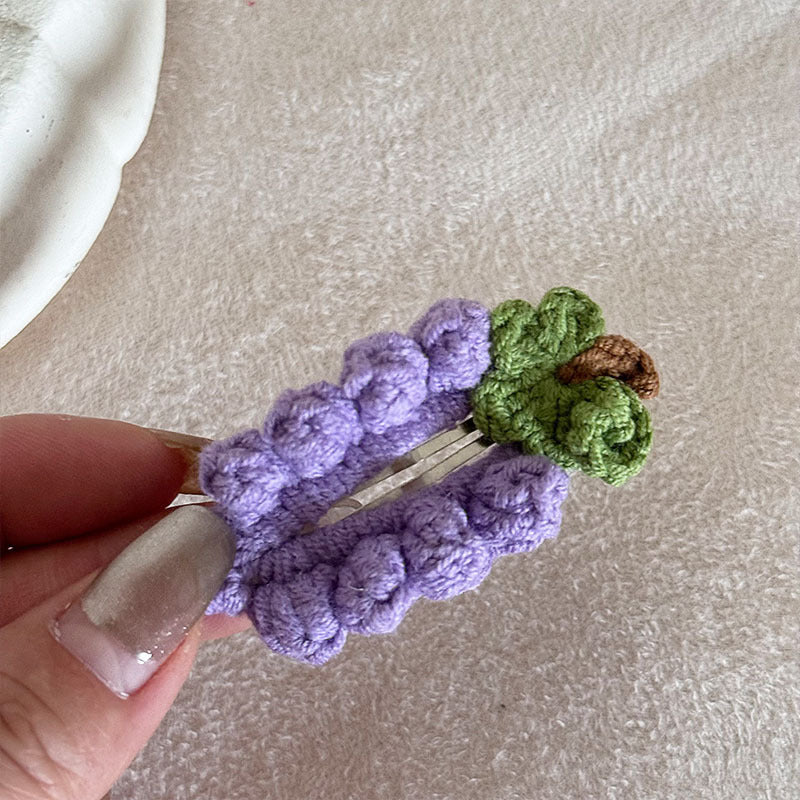 Grape Purple Wool Barrettes Cute Fabric Fruit Bang Clip