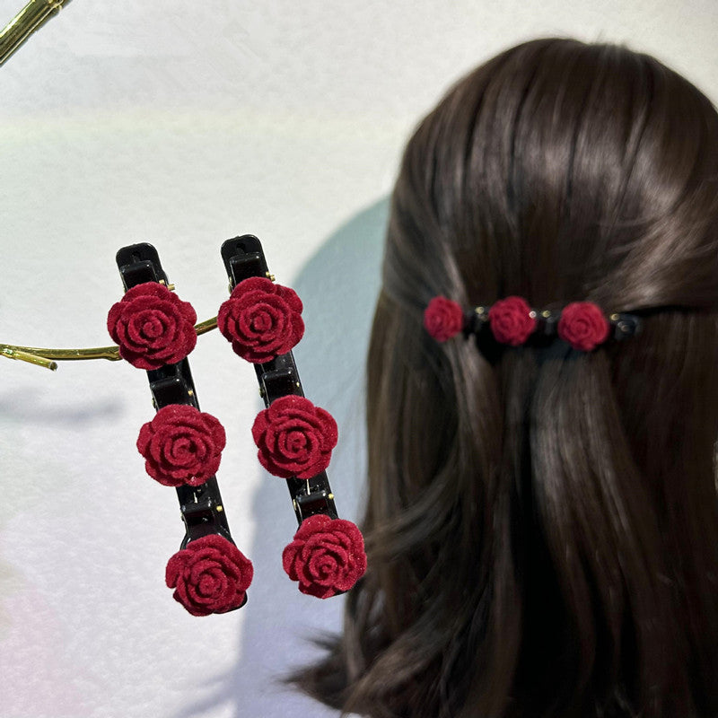 Women's Fashion Vintage Rose Red Flocked Hair Clip