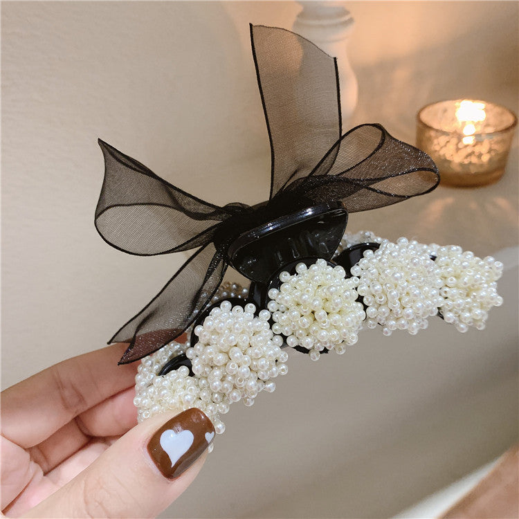 Best Korean Pearl Bow Hair Accessories Autumn Hair Grabbing Clip Hair Claw