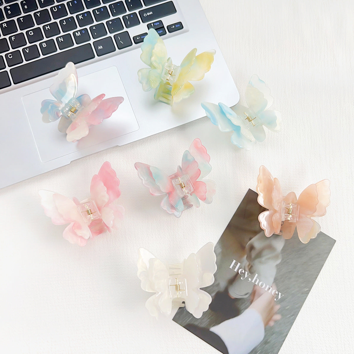 French High-end Double-layer Butterfly Color Hair Clip