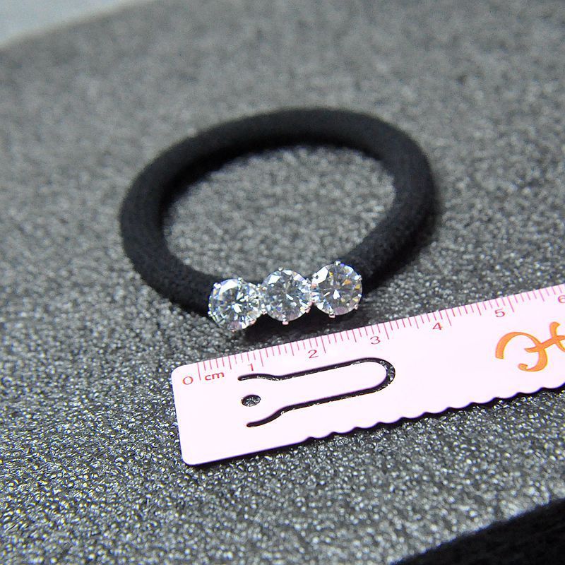 Korean Hair Accessories Zircon Rhinestone Black Hair Ring Hair Rope High Elastic Durable Rubber Band