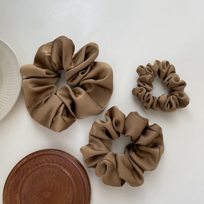 Cream Texture Silky Satin French Black Large Intestine Hair Ring