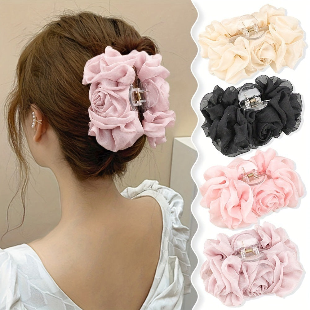 Chiffon Bow Barrettes Back Head Updo Hair Claw