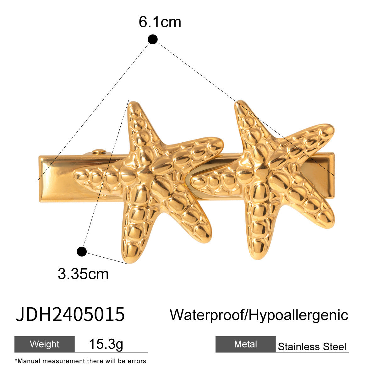 18K Gold Stainless Steel Double Bow Barrettes Women