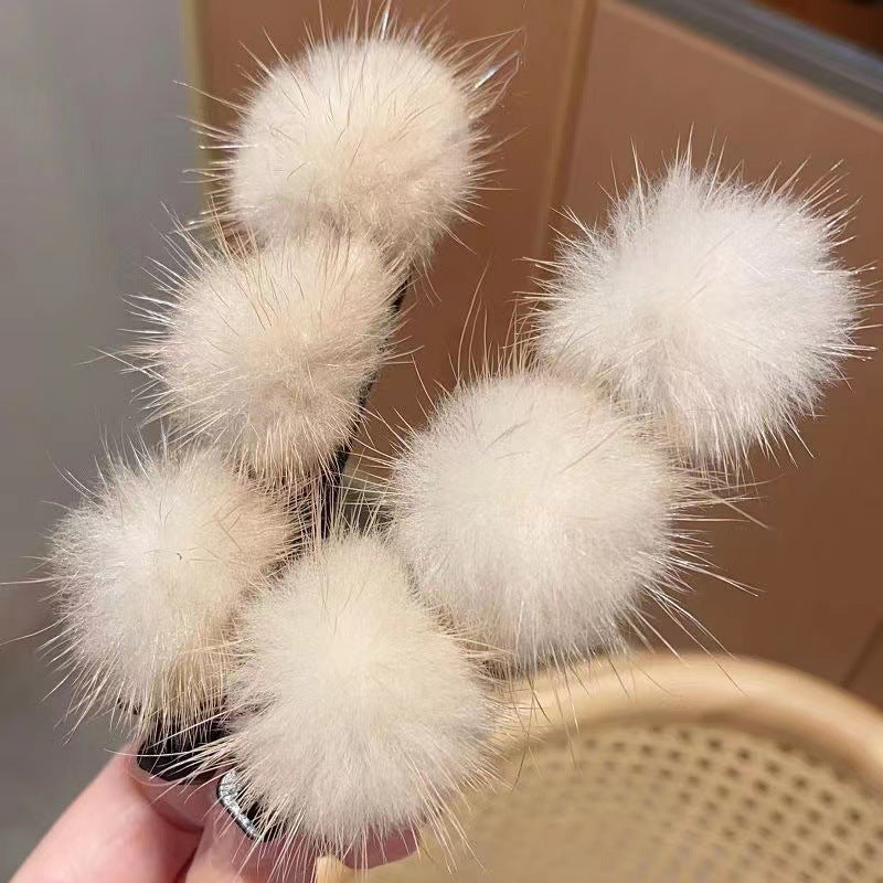 Ladies Hairball Hair Clip Double Sided Side