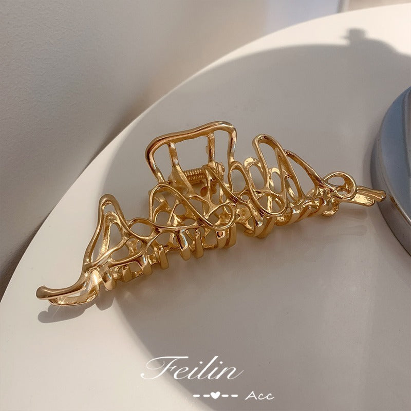 Niche Design Irregular Liquid Metal Barrettes Female Head Shark Clip