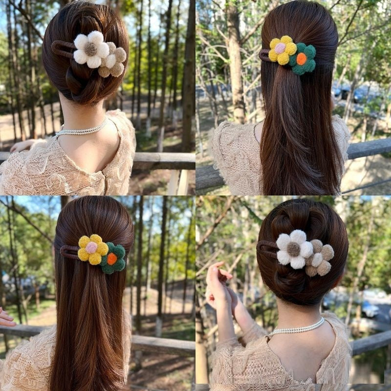 Autumn And Winter Plush Flower Duck Beak Clip Large Back Spoon Curly Hair Clip Winter Female
